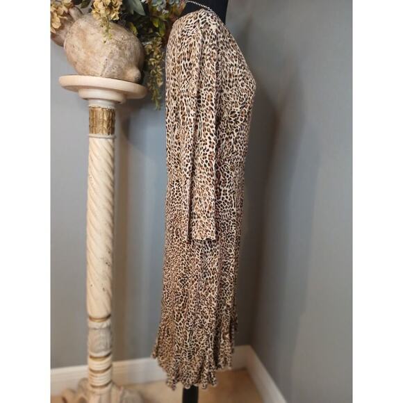 Glamour A Line Dress Womens Sz 14 Cheetah Print Neck Surplice V Neck Frill Hem - Picture 2 of 7